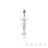 316L SURGICAL STEEL BUTTERFLY MARQUISE AND ROUND CUT CUBIC ZIRCONIA DANGLE BELLY BUTTON NAVEL RING 